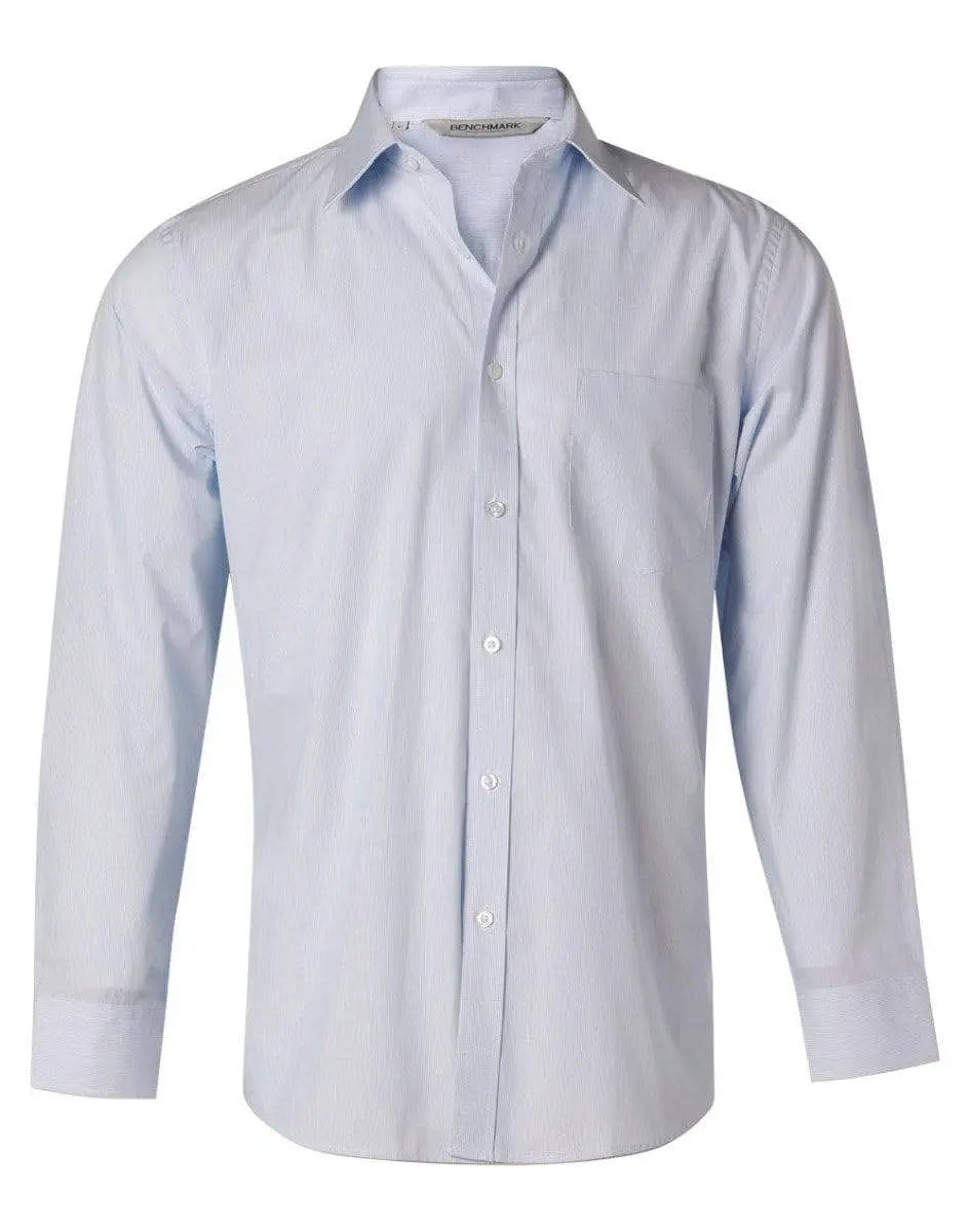 BENCHMARK Men's Fine Stripe Long Sleeve Shirt M7212 Corporate Wear Benchmark Pale Blue 38
