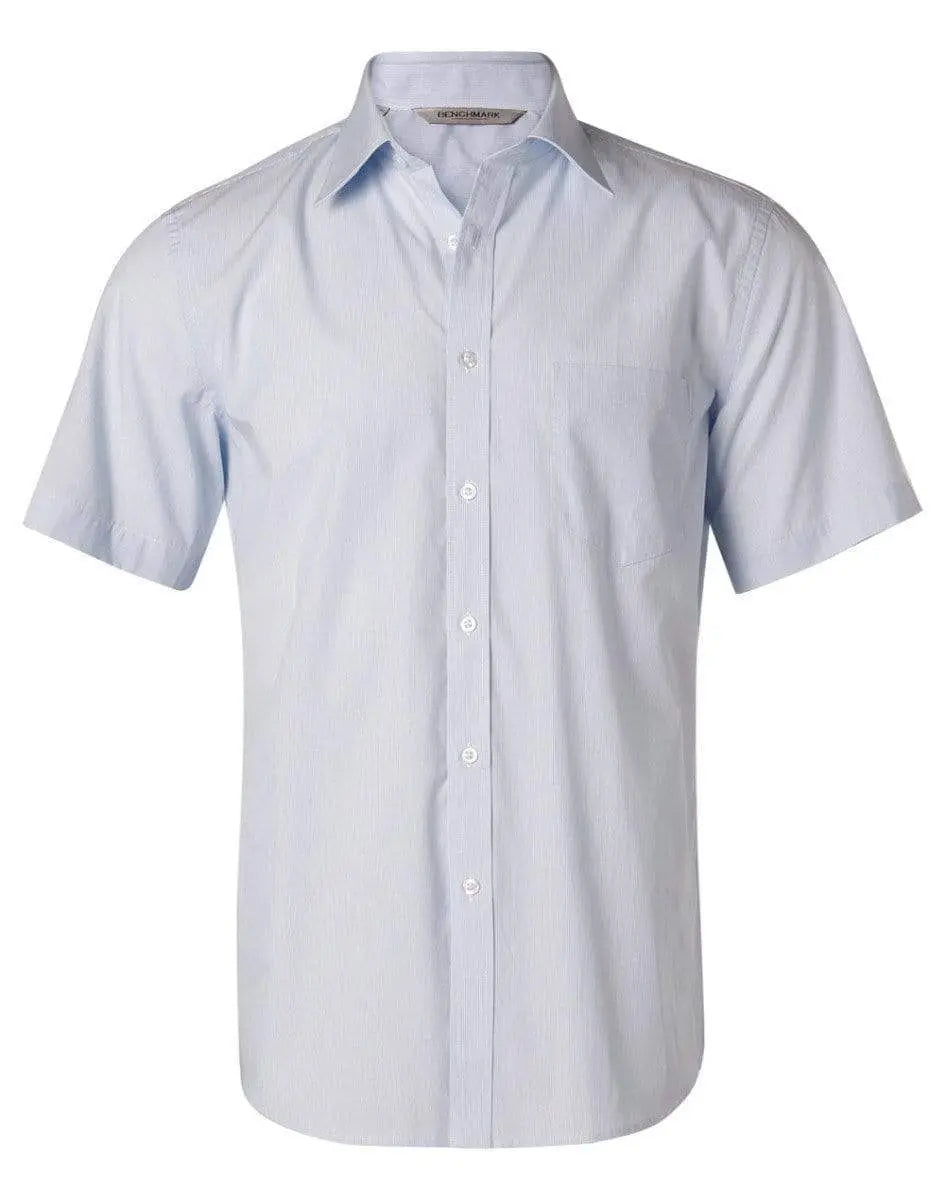 BENCHMARK Men's Fine Stripe Short Sleeve Shirt M7211 Corporate Wear Benchmark Pale Blue 38