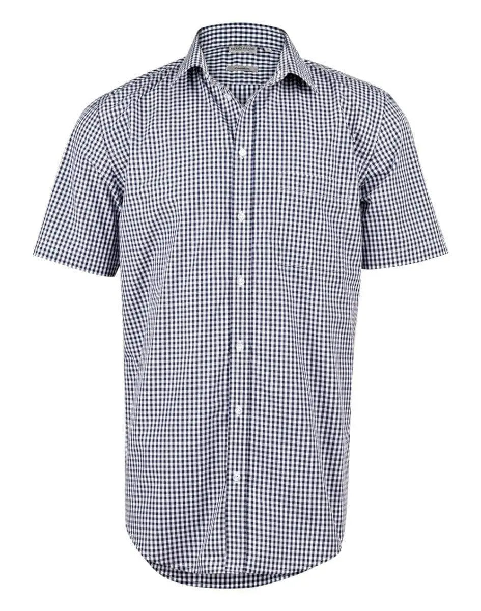 BENCHMARK Men’s Gingham Check Short Sleeve Shirt M7300S Corporate Wear Benchmark Navy/White XS