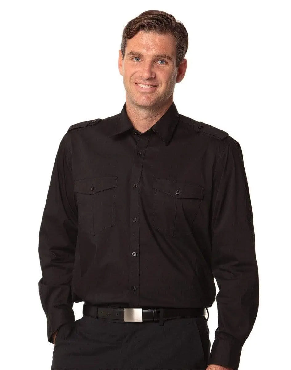 BENCHMARK Men's Long Sleeve Military Shirt M7912 Corporate Wear Benchmark Black S