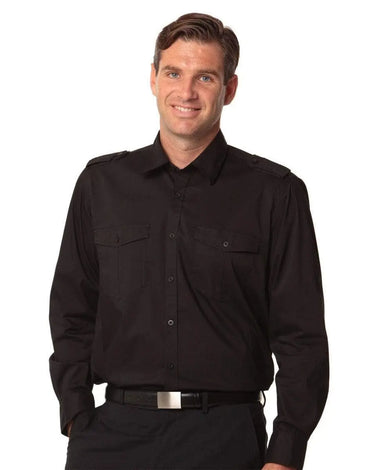 BENCHMARK Men's Long Sleeve Military Shirt M7912 Corporate Wear Benchmark Black S