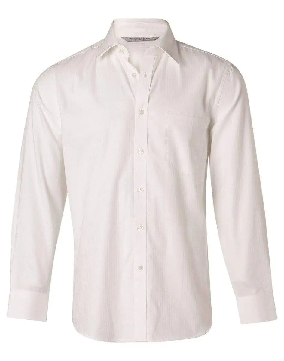 BENCHMARK Men's Mini Herringbone Long Sleeve Shirt M7112 Corporate Wear Benchmark White 38
