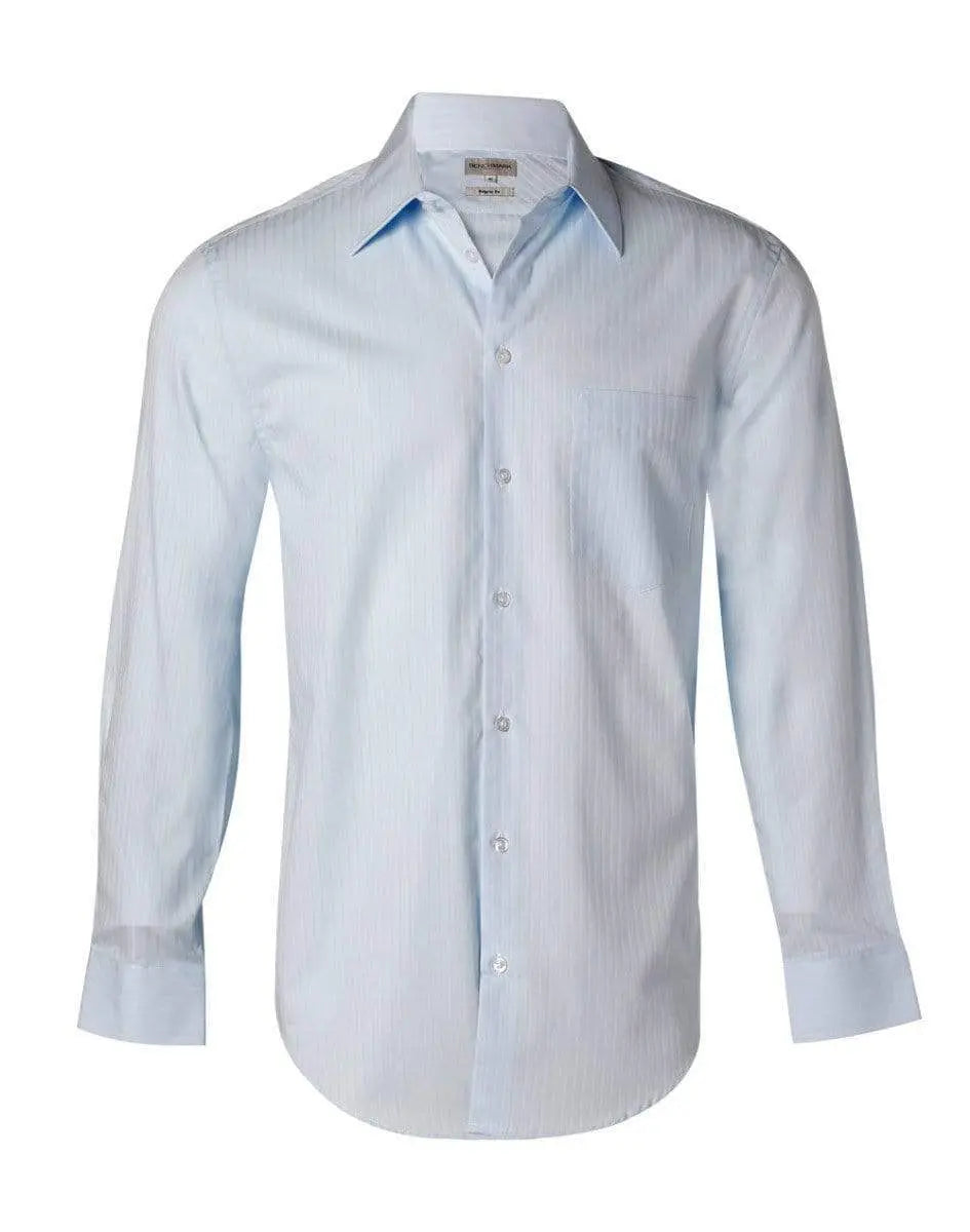 BENCHMARK Men's Self Stripe Long Sleeve Shirt M7100L Corporate Wear Benchmark Pale Blue 40