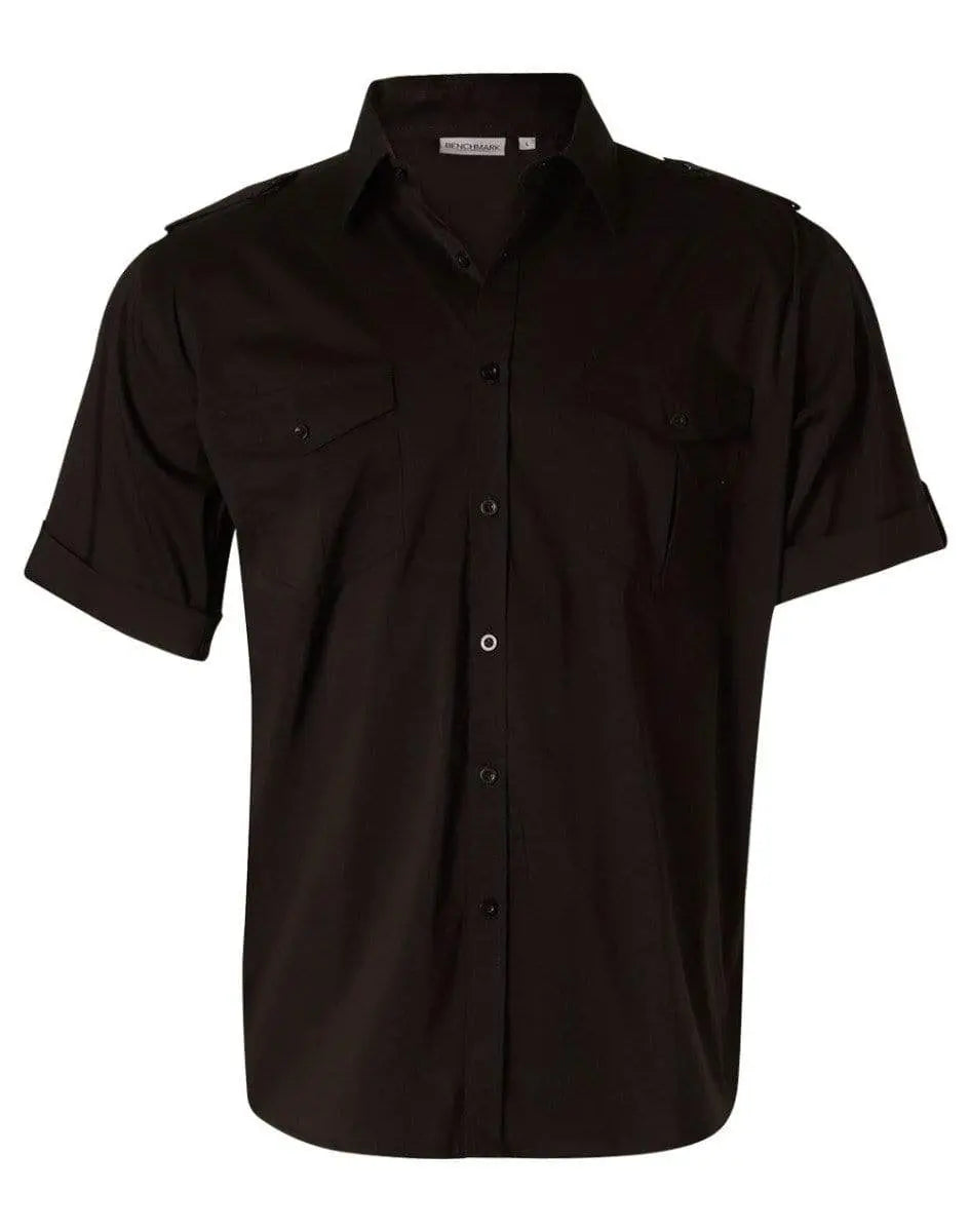 BENCHMARK Men's Short Sleeve Military Shirt M7911 Corporate Wear Benchmark Black S