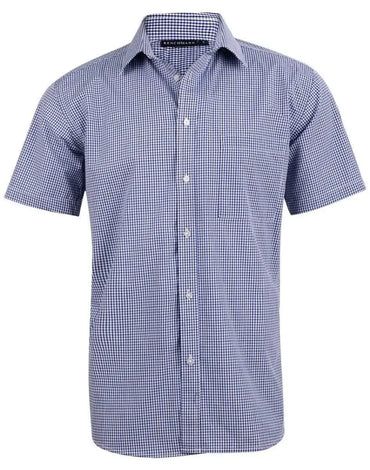 BENCHMARK Men’s Two Tone Gingham Short Sleeve Shirt M7320S Corporate Wear Benchmark Black/White/Navy XS