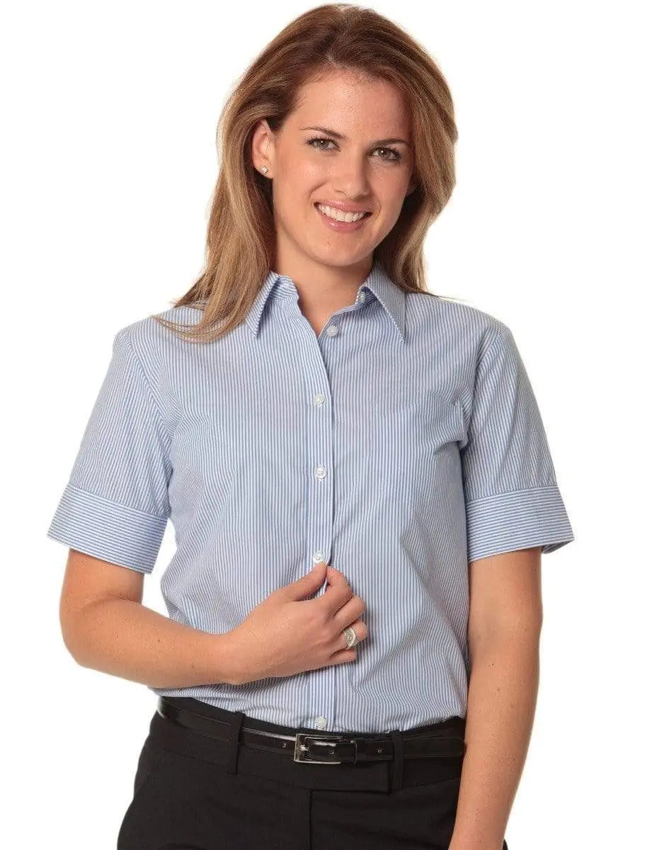 BENCHMARK Women's Balance Stripe Short Sleeve Shirt  M8234 Corporate Wear Benchmark Blue/White 6