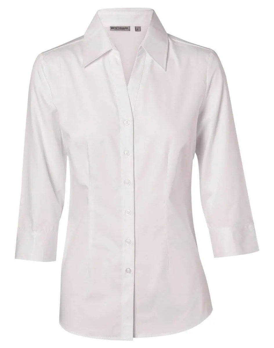 BENCHMARK Women's Cotton/Poly Stretch 3/4 Sleeve Shirt M8020Q Corporate Wear Benchmark White 6