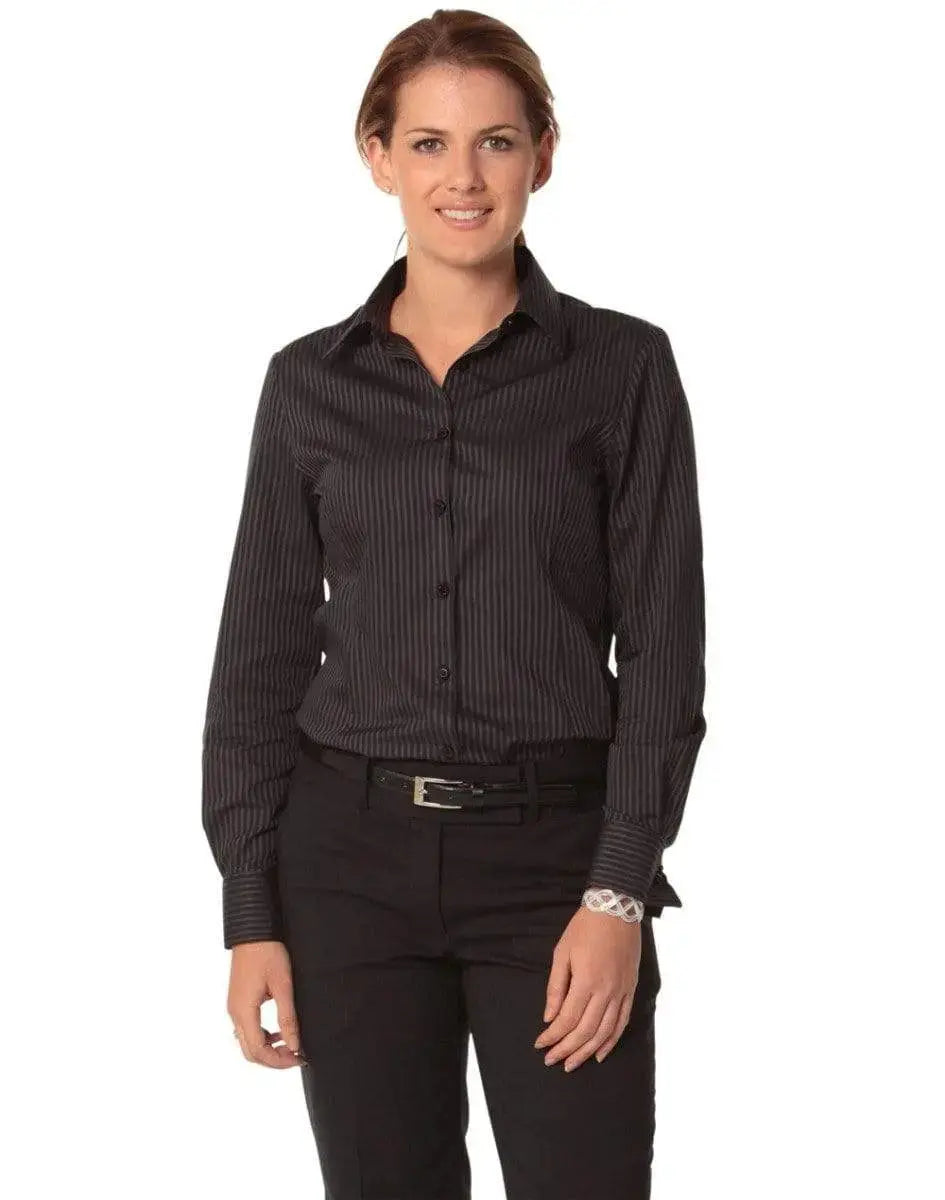 Benchmark Corporate Wear BENCHMARK Women's Dobby Stripe long sleeve shirt M8132