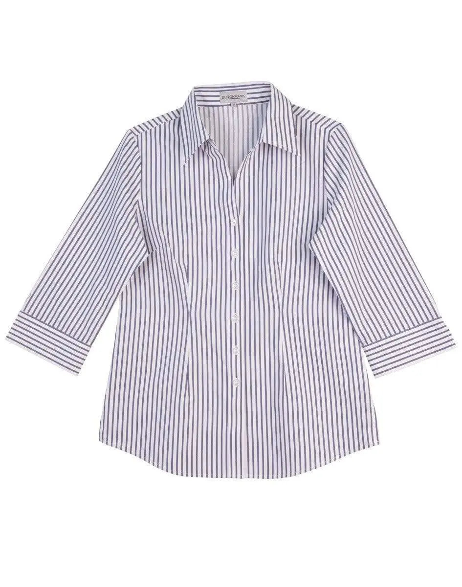 BENCHMARK Women's Executive Sateen Stripe 3/4 Sleeve Shirt M8310Q Corporate Wear Benchmark White/Grey 12