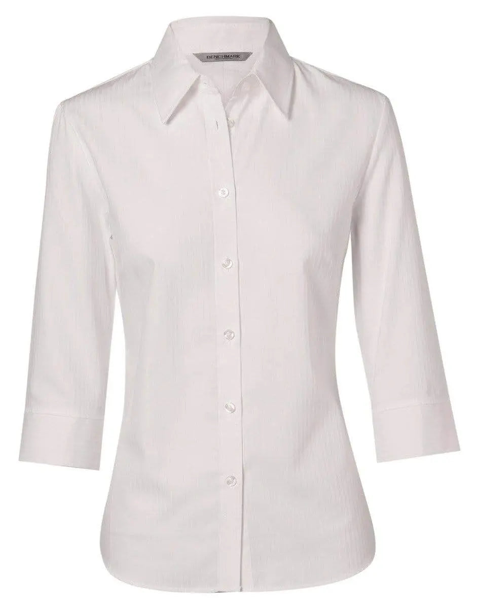 BENCHMARK Women's Mini Herringbone 3/4 Sleeve Shirt M8113 Corporate Wear Benchmark White 6