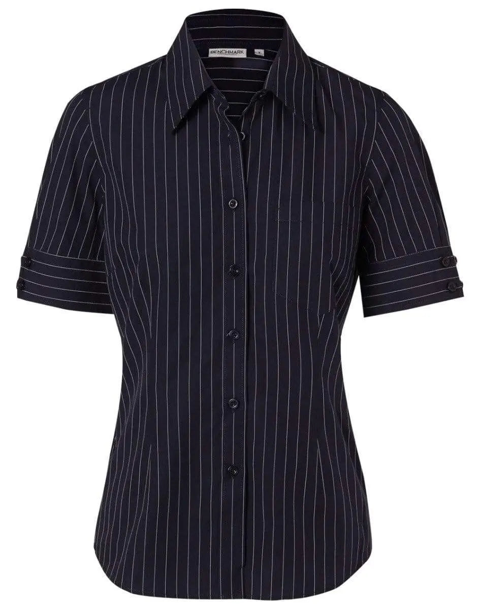 BENCHMARK Women's Pin Stripe Short Sleeve Shirt M8224 Corporate Wear Benchmark Navy/White 6