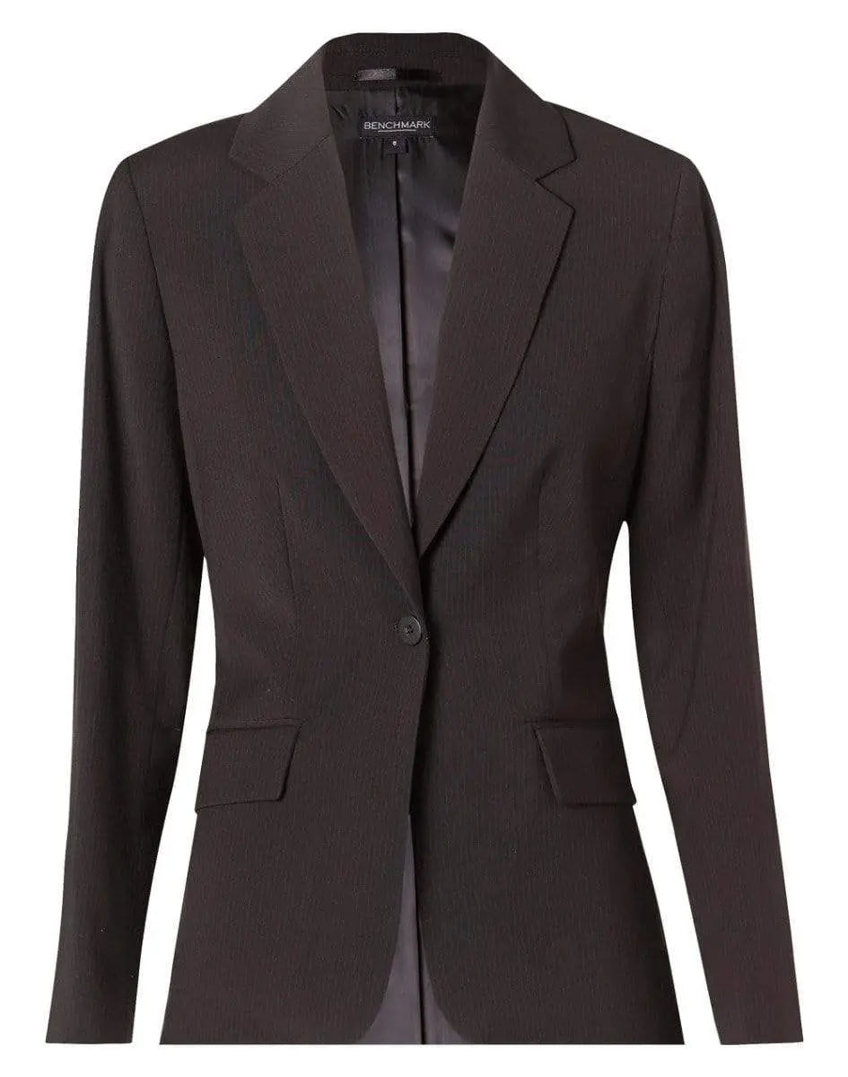 BENCHMARK Women's Poly/Viscose Stretch Stripe One Button Cropped Jacket M9208 Corporate Wear Benchmark Black/Charcoal 6