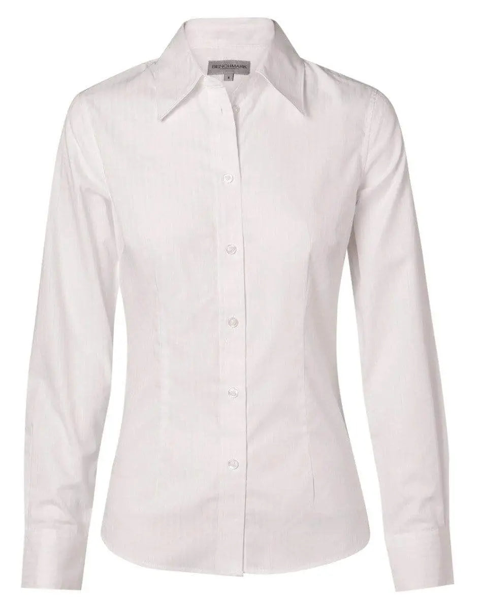 BENCHMARK Women's Self Stripe Long Sleeve Shirt M8100L Corporate Wear Benchmark White 6