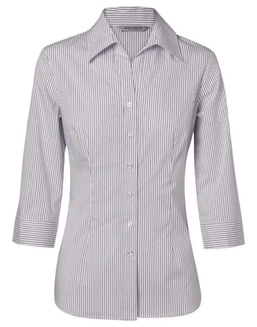 BENCHMARK Women's Ticking Stripe 3/4 Sleeve Shirt M8200Q Metro Workwear.