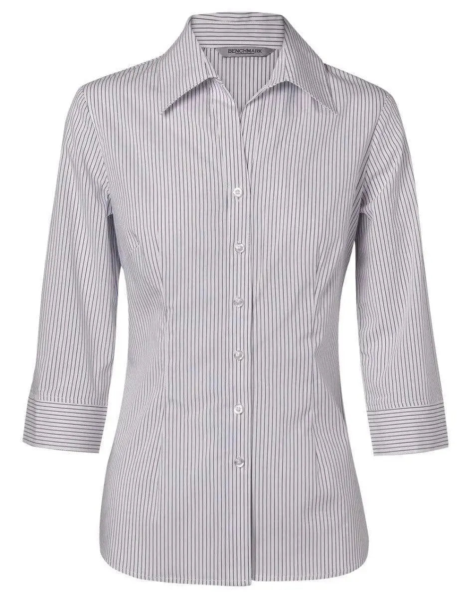 BENCHMARK Women's Ticking Stripe 3/4 Sleeve Shirt M8200Q Metro Workwear.