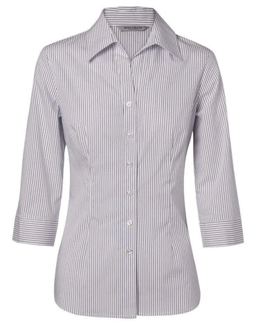 BENCHMARK Women's Ticking Stripe 3/4 Sleeve Shirt M8200Q Corporate Wear Benchmark White/Blue 6