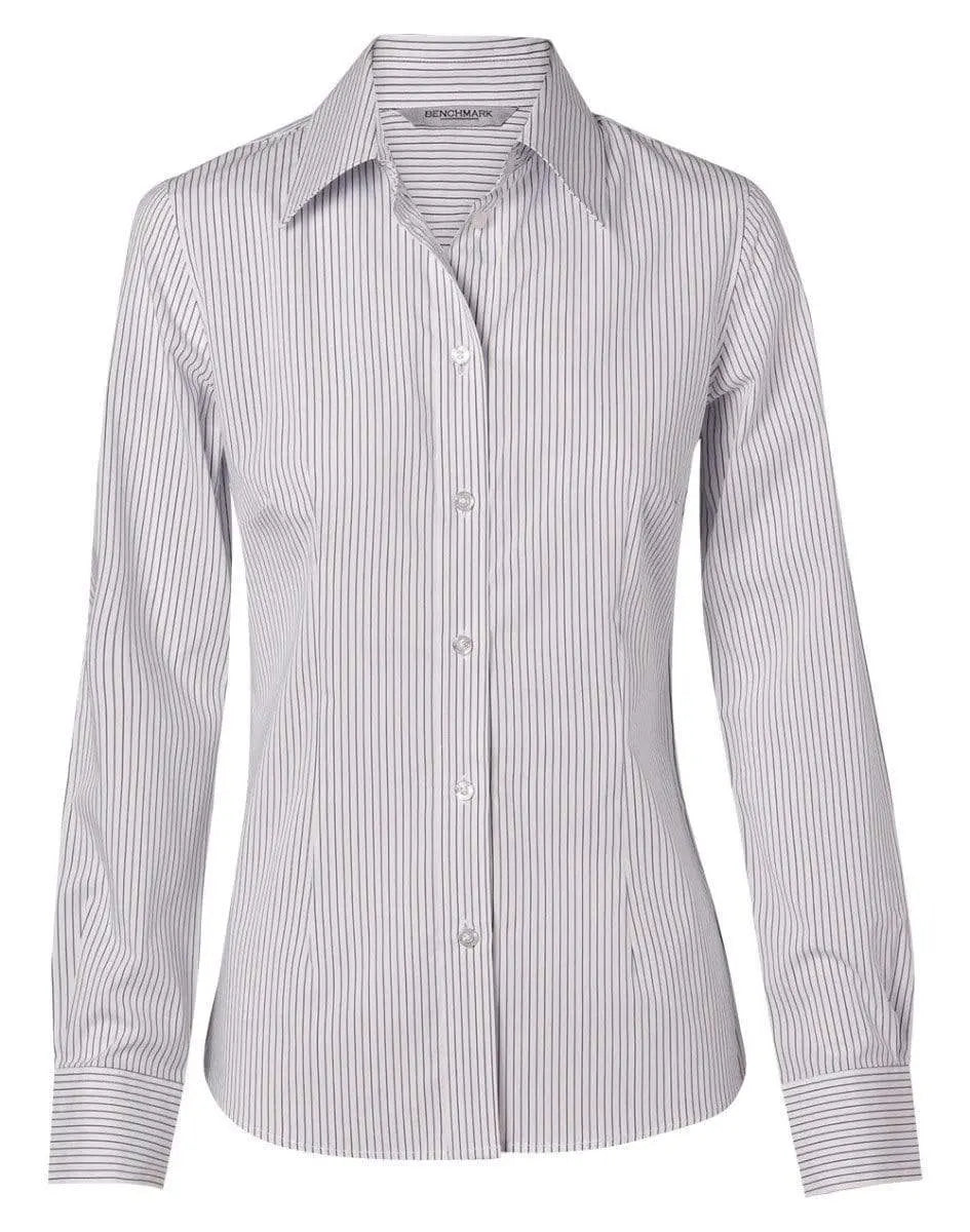 BENCHMARK Women's Ticking Stripe Long Sleeve Shirt M8200L Corporate Wear Benchmark White/Blue 6
