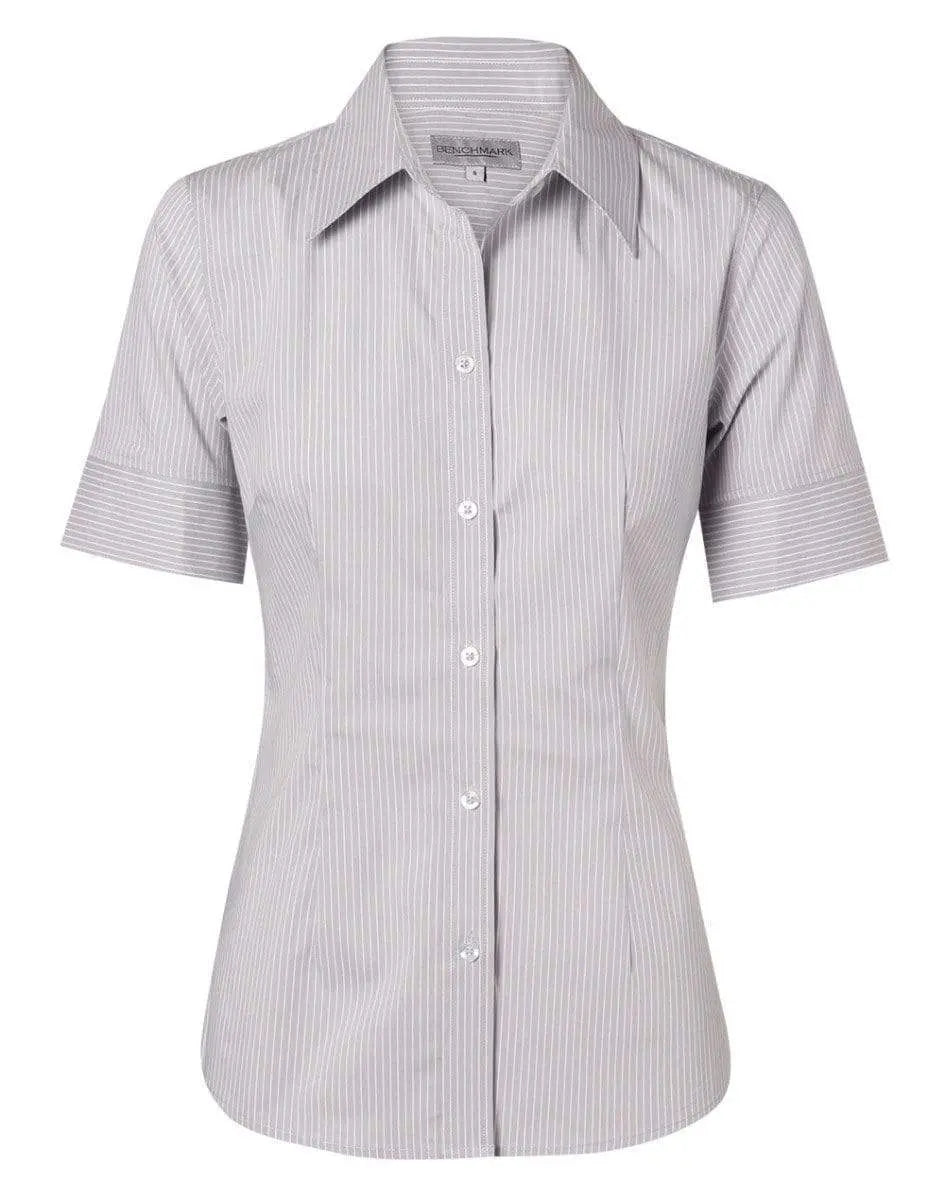 BENCHMARK Women's Ticking Stripe Short Sleeve Shirt M8200S Corporate Wear Benchmark Grey/White 6