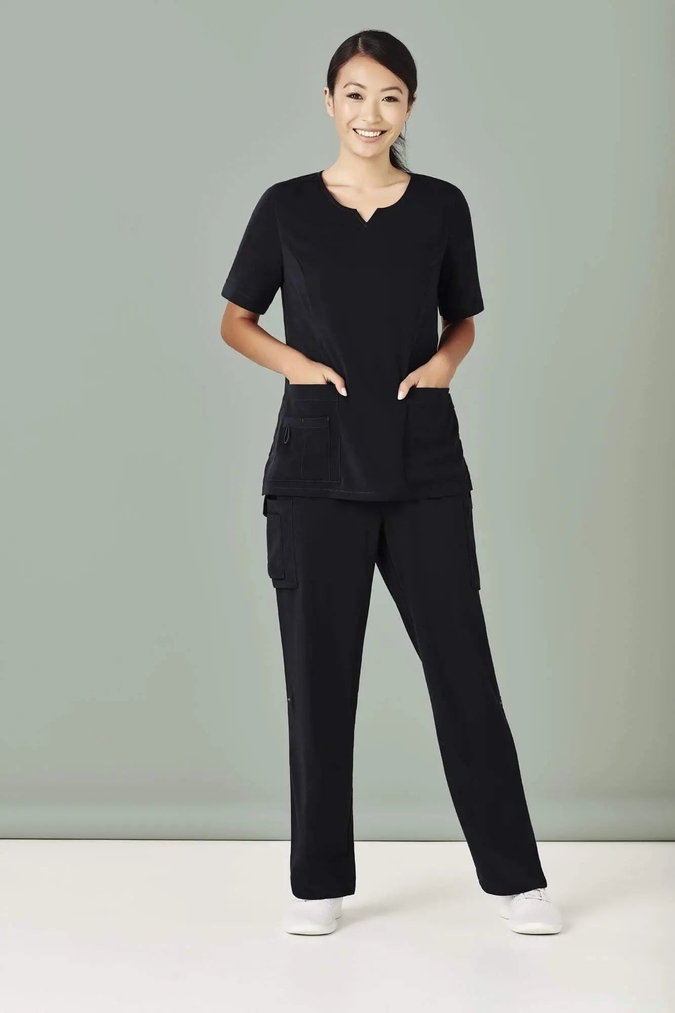 Biz Care Womens Tailored Fit Round Neck Scrub Top CST942LS - Simply Scrubs Australia