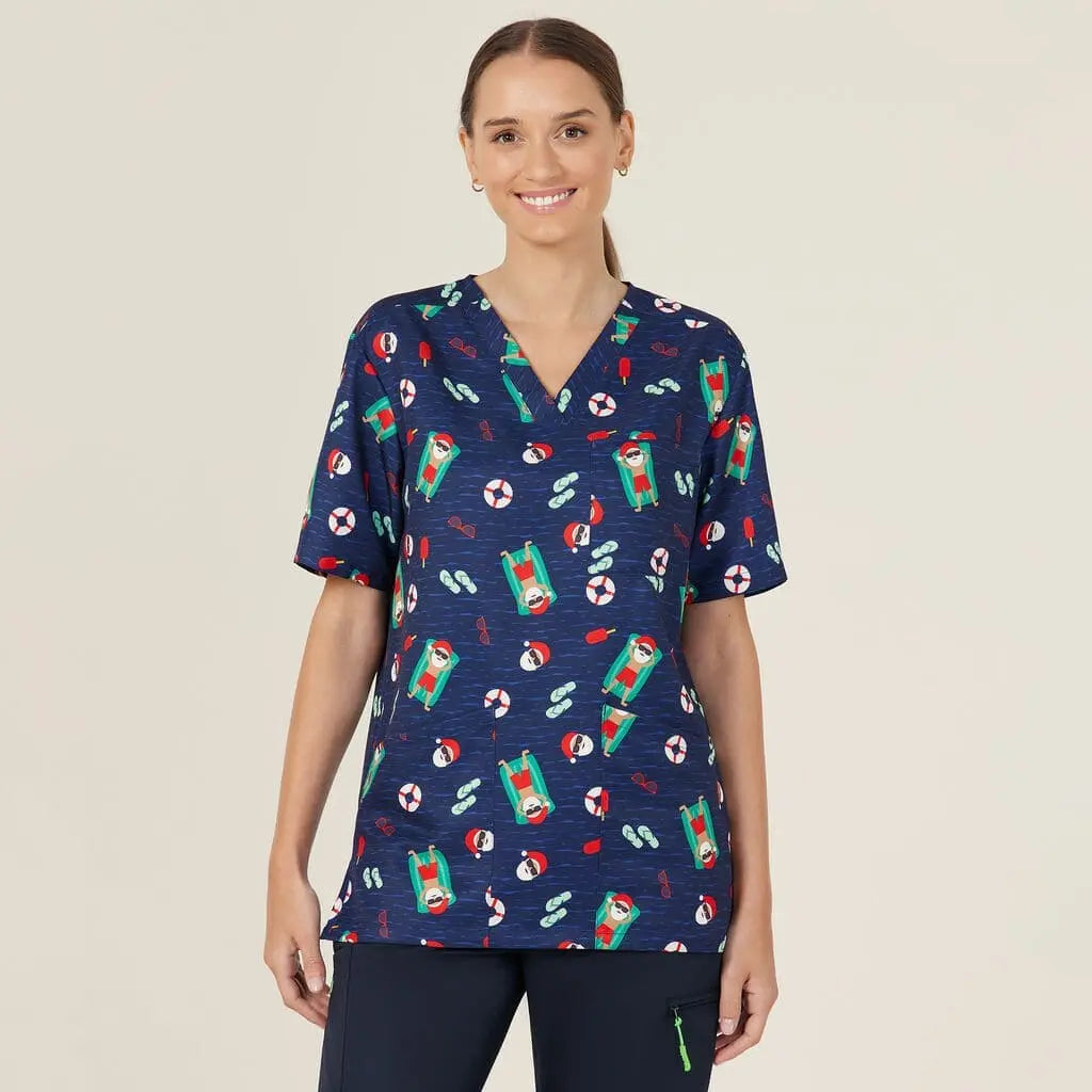Unisex Christmas Santa Pool Party Scrub Top CATRGK NNT
