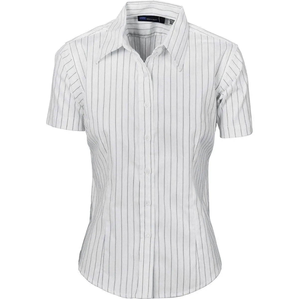 DNC Workwear Corporate Wear DNC WORKWEAR Ladies Stretch Yarn Dyed Contrast Stripe Short Sleeve Shirt 4233