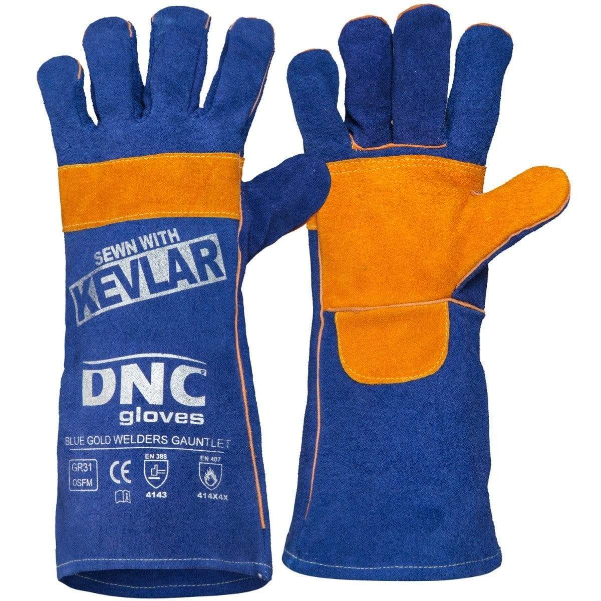 DNC Workwear PPE Blue/Gold / One Size DNC WORKWEAR Blue Gold Welders Gauntlet GR31
