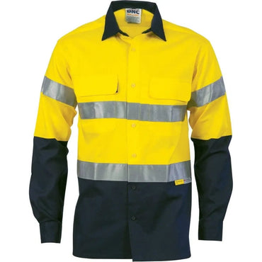 DNC Workwear Work Wear Yellow/Navy / 2XL DNC WORKWEAR Hi-Vis Cool-Breeze Cotton Long Sleeve Shirt with 3M 8906 Reflective Tape 3988