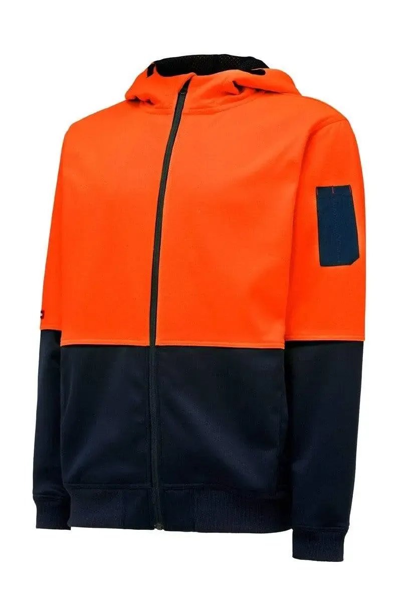 Hard Yakka Two Tone Brushed Fleece Hi Vis Hoodie Y19320 in Orange/Navy