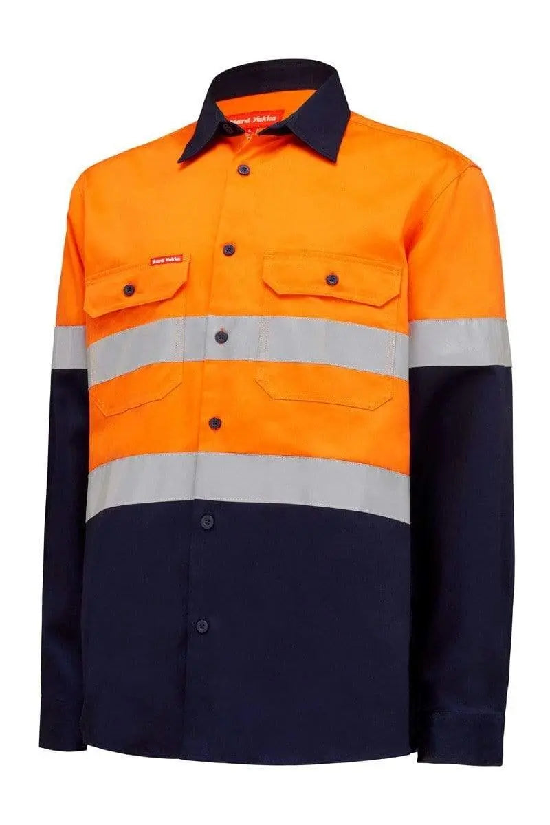 Hard Yakka Long Sleeve Hi Vis Taped Shirt Y04610 Work Wear Hard Yakka Orange/Navy (ONA) S