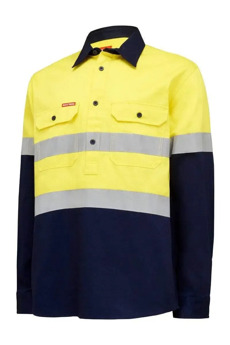 Hard Yakka Hi Vis Reflective Work Shirt Y04615 in Yellow/Navy