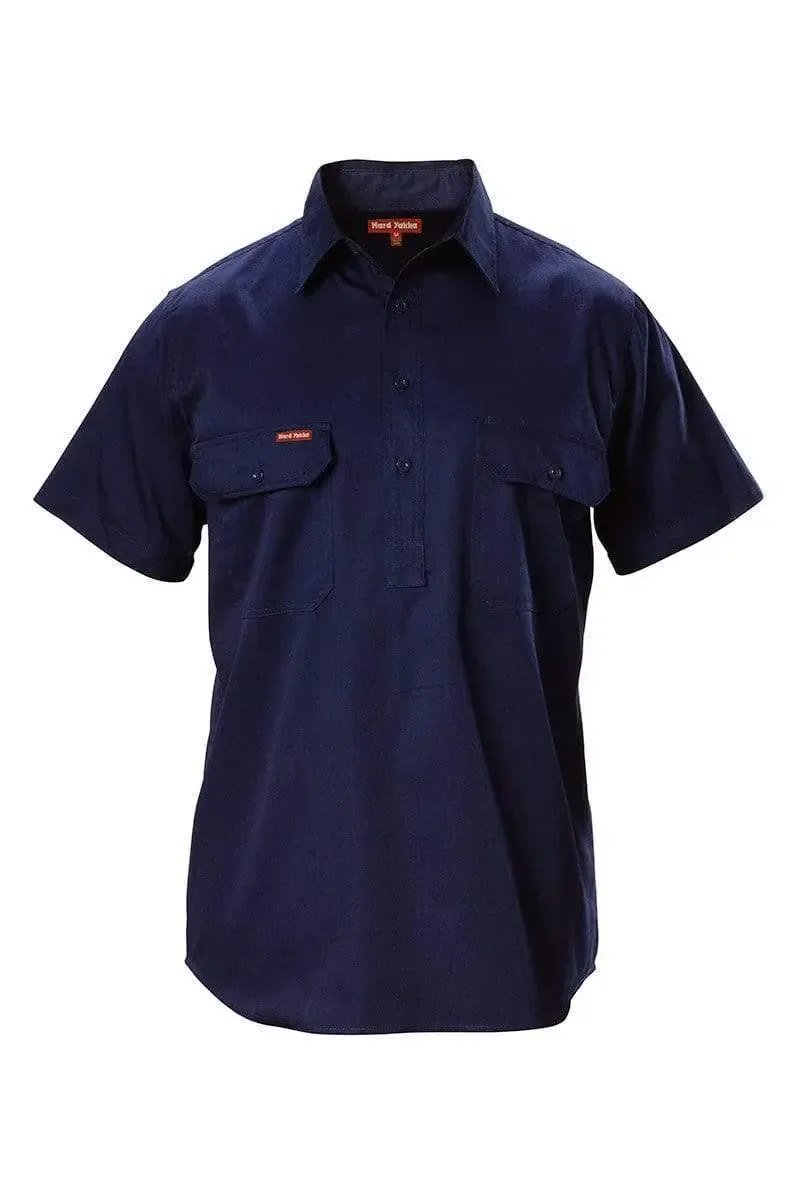 Hard Yakka Cotton Drill Shirt Closed Front Short Sleeve Y07540 in Navy