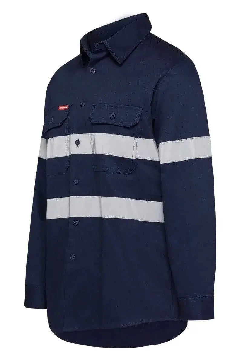 Hard Yakka Taped Long Sleeve Cotton Drill Shirt Y07227 in Navy
