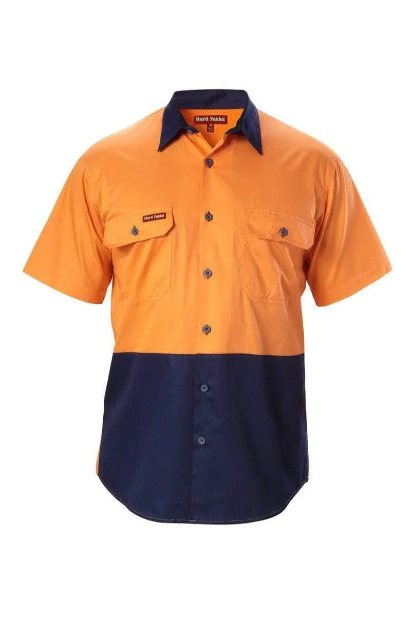 Hard Yakka Koolgear Hi Vis Vented Shirt Y07559 Work Wear Hard Yakka Orange/Navy S