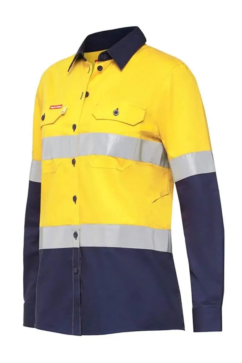Hard Yakka Women's Reflective Hi Vis Work Shirt Y08220 in Yellow/Navy