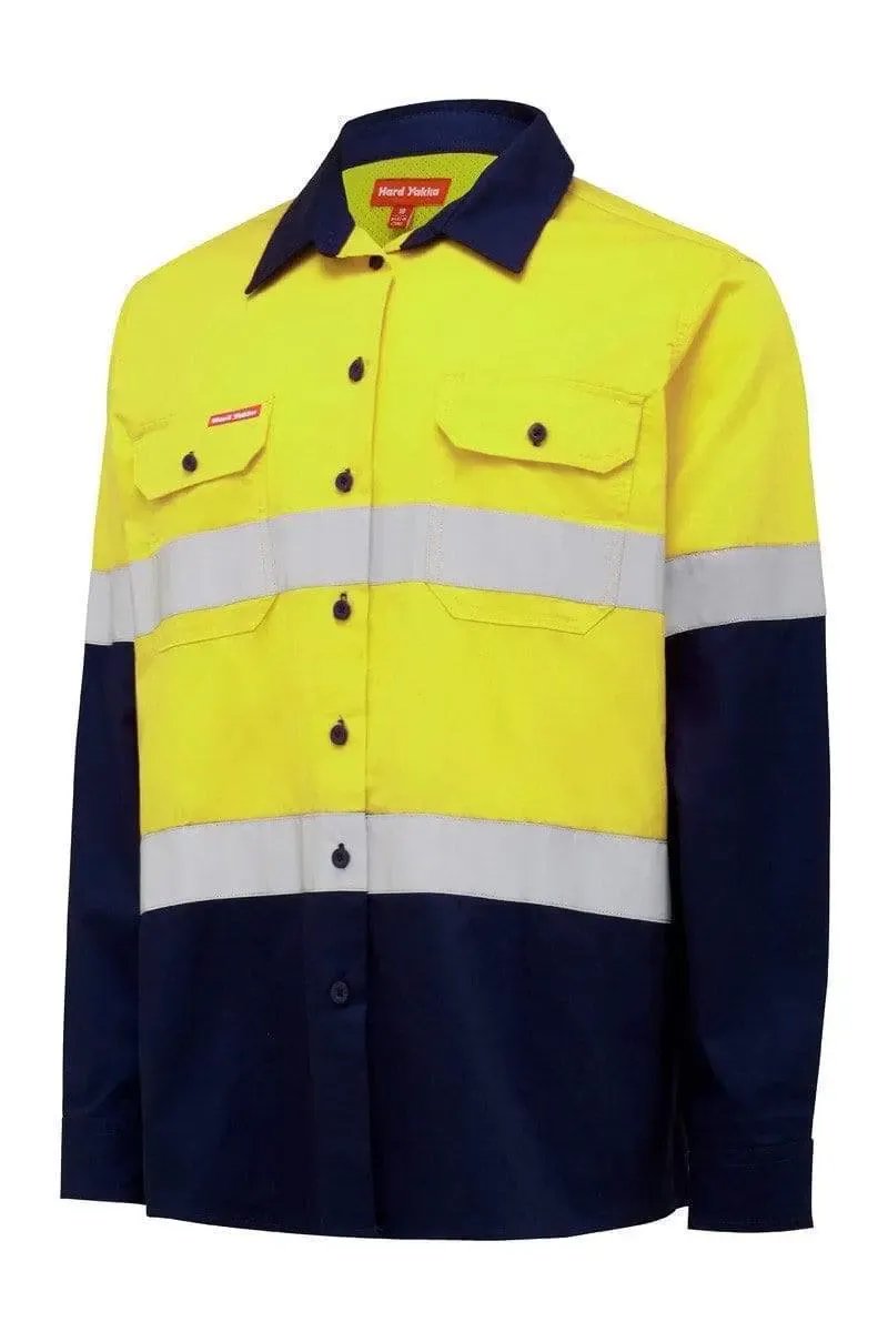 Hard Yakka Women's Taped Hi Vis Shirt Y08805 in Yellow/Navy