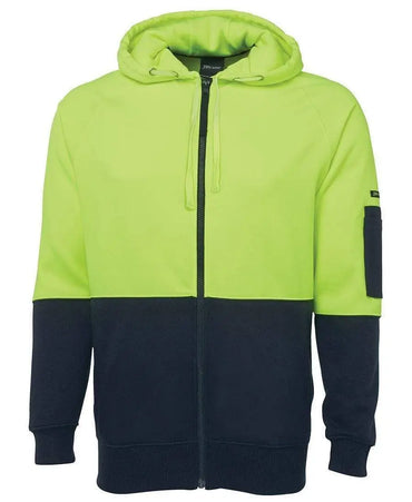 Jb's Wear Work Wear Lime/Navy / S JB'S Hi-Vis Full Zip Fleecy Hoodie 6HVH