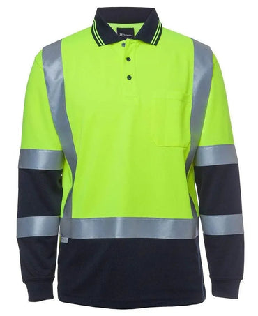 Jb's Wear Work Wear Lime/Navy / XS JB'S Hi-Vis Long Sleeve H Pattern Trad Polo 6DHL