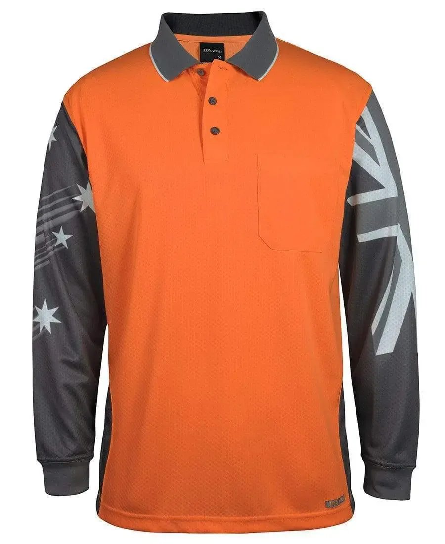 JB's Hi vis Long Sleeve Southern Cross Polo 6HSCL in Orange/Charcoal