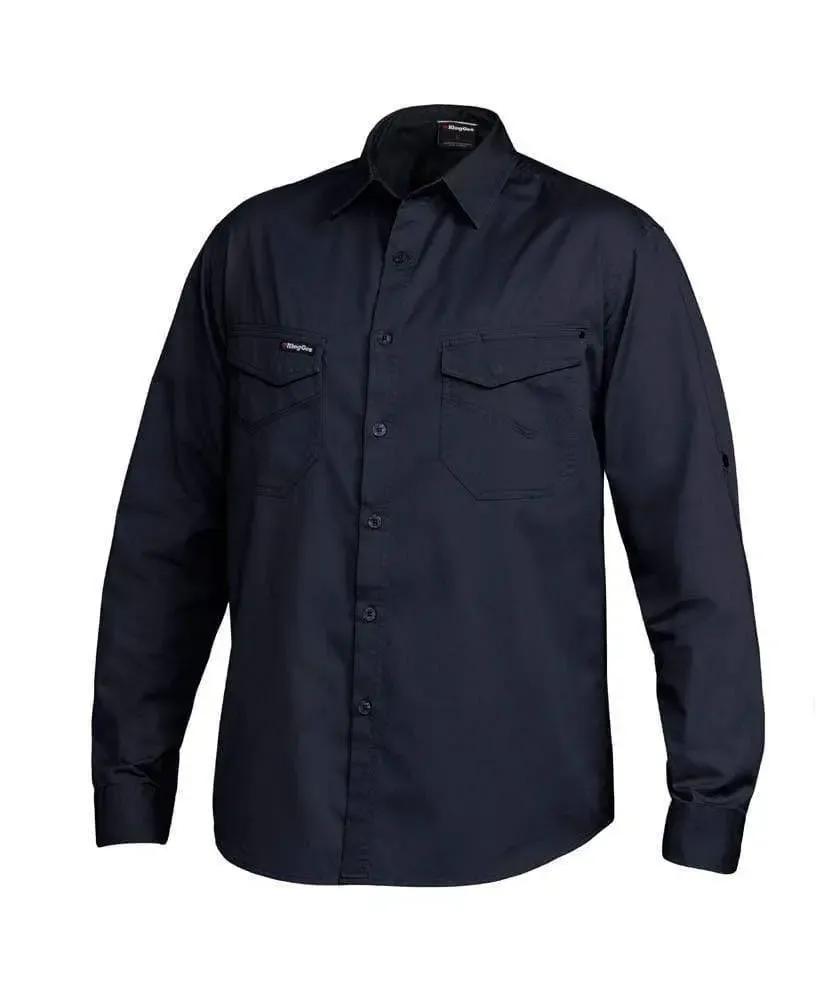KingGee Tradies Long Sleeve Work Shirt K14350 in Olived Navy