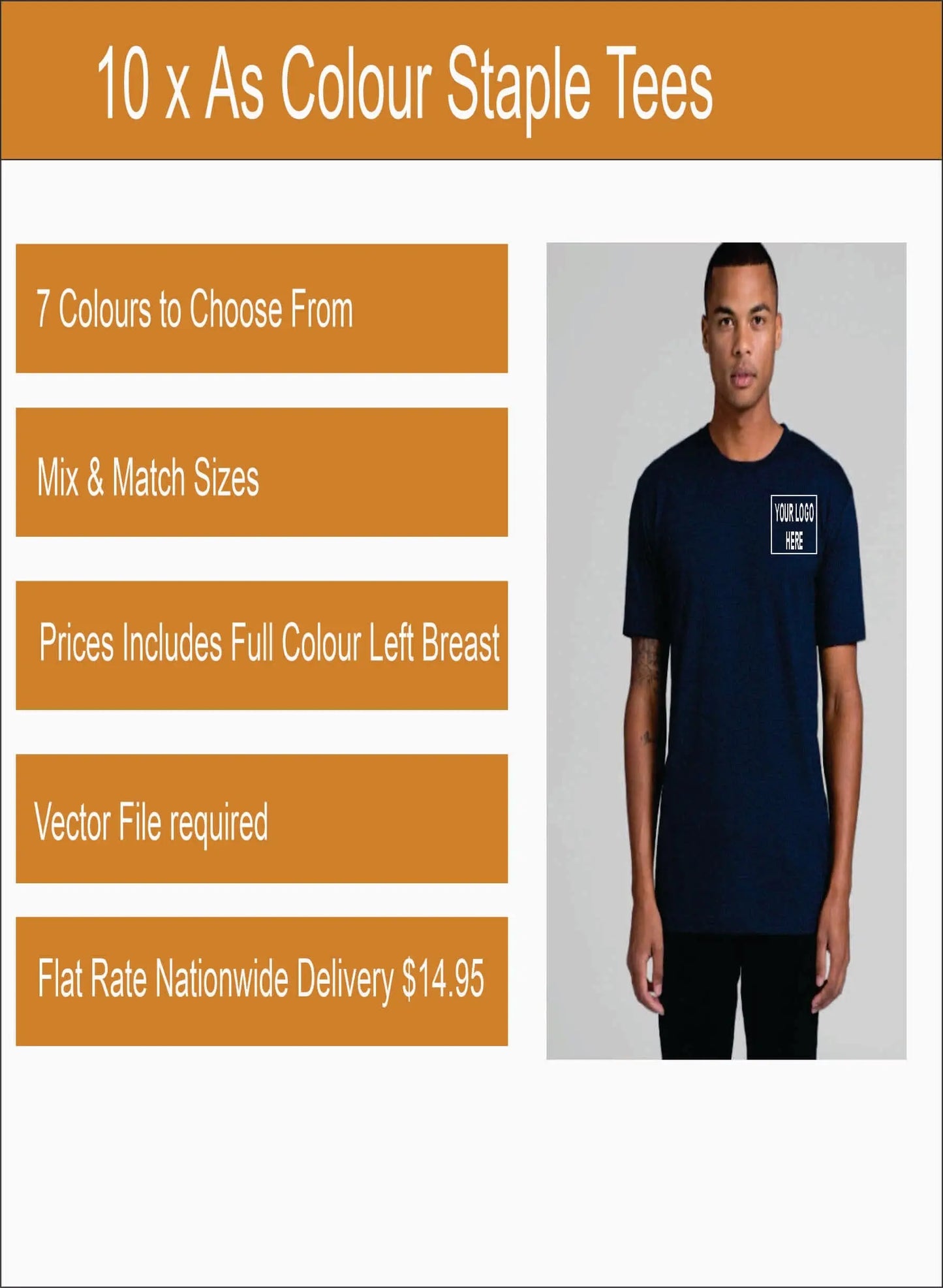 10 x As Colour Printed Staple Tees 5001 Printed Packs