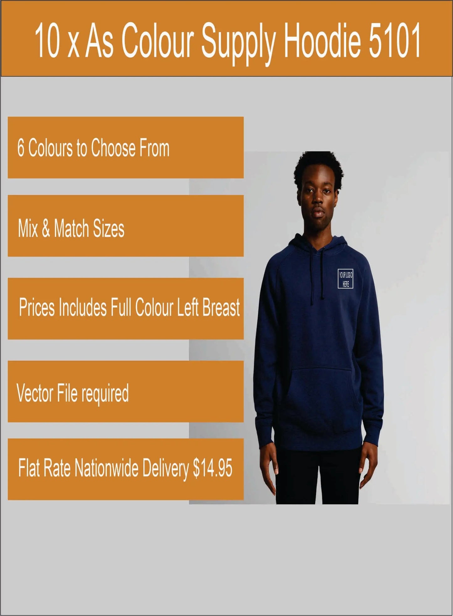 10 x As Colour Printed Supply Hoodie 5101 Printed Packs