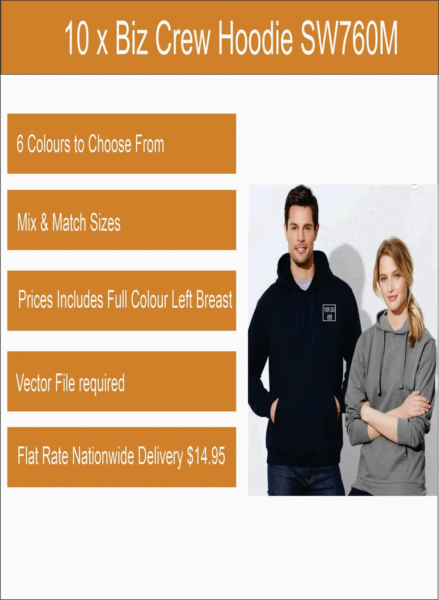 10 x Biz Printed Crew Hoodie SW760M Printed Packs