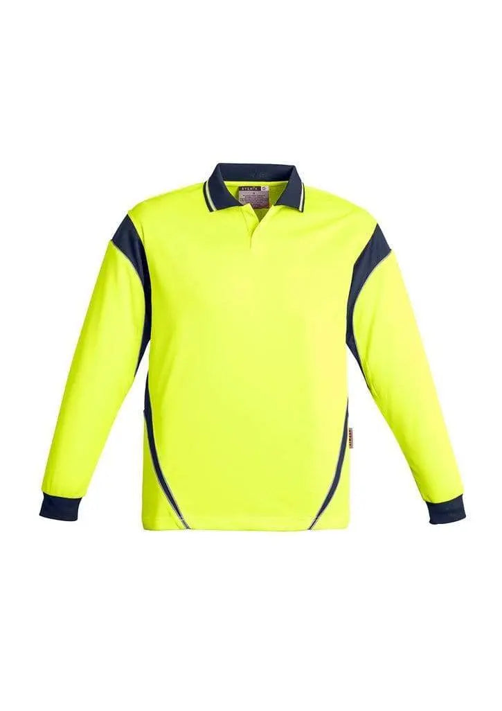 SYZMIK Men’s Hi Vis Aztec Polo - Long Sleeve ZH249 Work Wear Syzmik Yellow/Navy XS