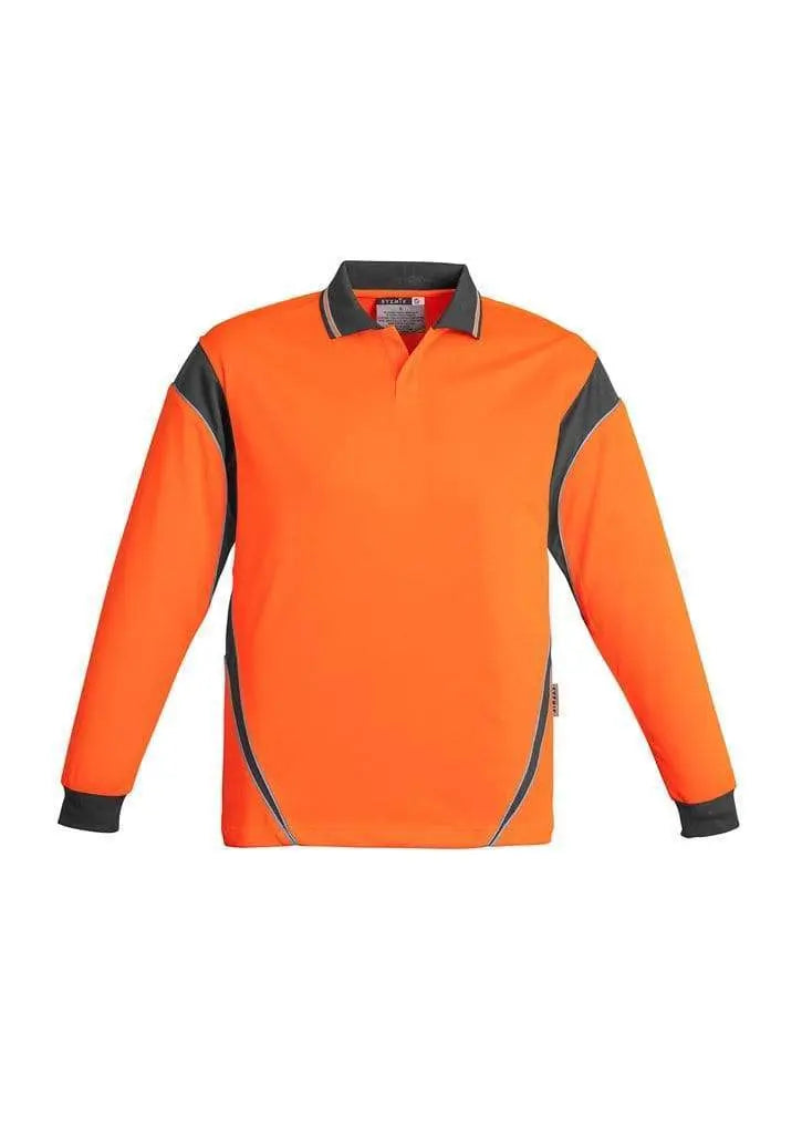 SYZMIK Men’s Hi Vis Aztec Polo - Long Sleeve ZH249 Work Wear Syzmik Orange/Charcoal XS