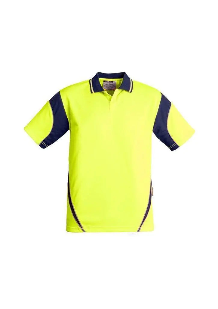 SYZMIK Men’s Hi Vis Aztec Polo - Short Sleeve ZH248 Work Wear Syzmik Yellow/Navy XS