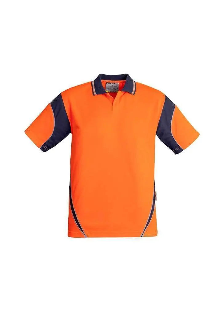 SYZMIK Men’s Hi Vis Aztec Polo - Short Sleeve ZH248 Work Wear Syzmik Orange/Navy XS