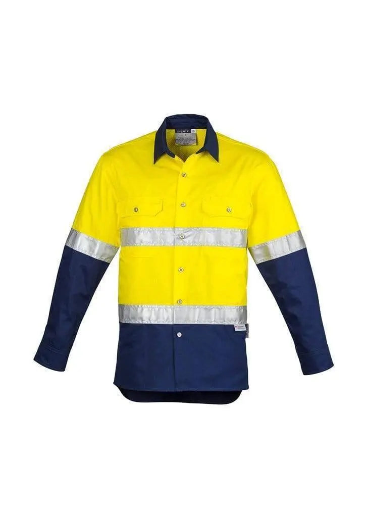 SYZMIK Men’s Hi-Vis Spliced Hoop Taped Industrial Shirt ZW123 Work Wear Syzmik Yellow/Navy S