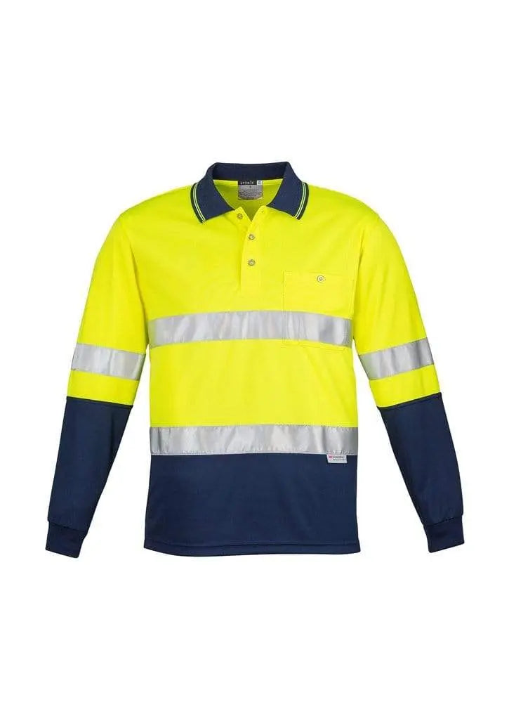 SYZMIK Men’s Hi Vis Spliced Polo - Long Sleeve Hoop Taped ZH235 Work Wear Syzmik Yellow/Navy S