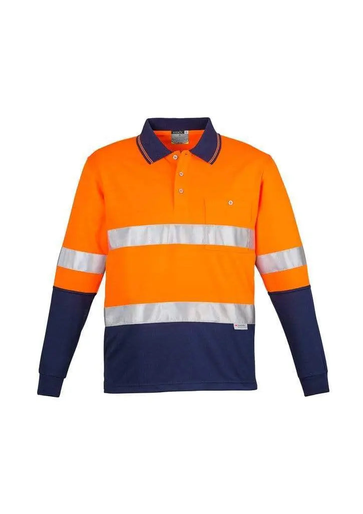 SYZMIK Men’s Hi Vis Spliced Polo - Long Sleeve Hoop Taped ZH235 Work Wear Syzmik Orange/Navy S