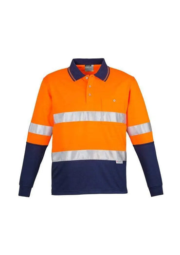 SYZMIK Men’s Hi Vis Spliced Polo - Long Sleeve Hoop Taped ZH235 Work Wear Syzmik Orange/Navy S